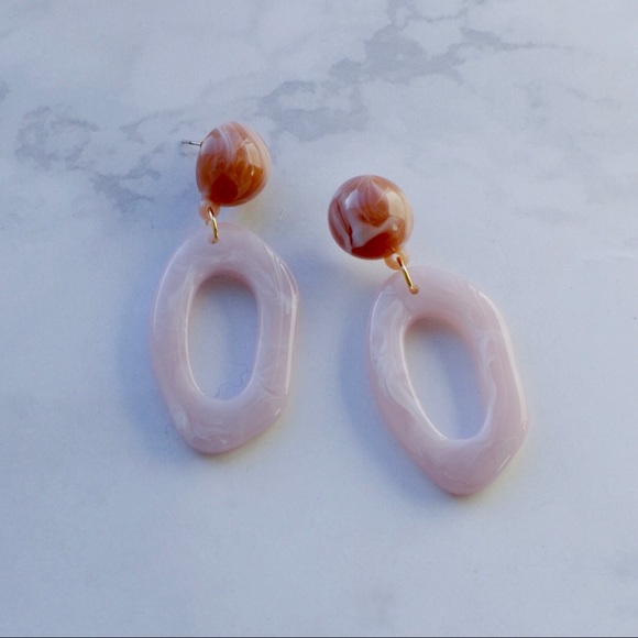 Nude Pink Resin Oval Drop Earrings - Picture 7 of 8